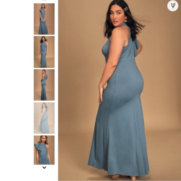 Lulus Margaux One shoulder maxi dress in slate NEW - Picture 2 of 16